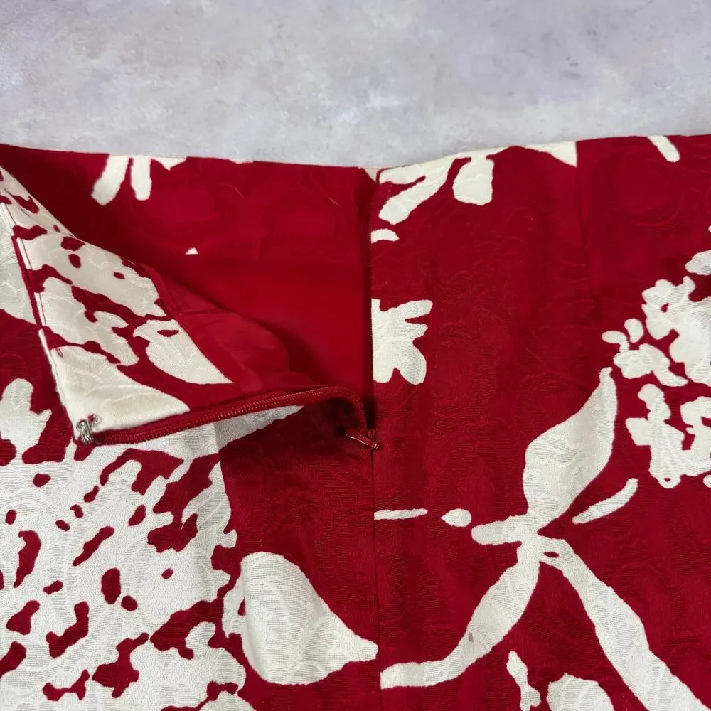 Talbots Skirt Womens 12p PETITE Jacquard Career Knee Length Red White Lined NEW